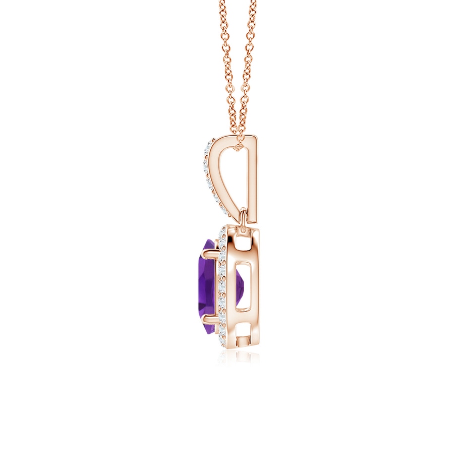 8x6mm AAA Vintage Style Oval Amethyst Halo Pendant in Rose Gold side-1