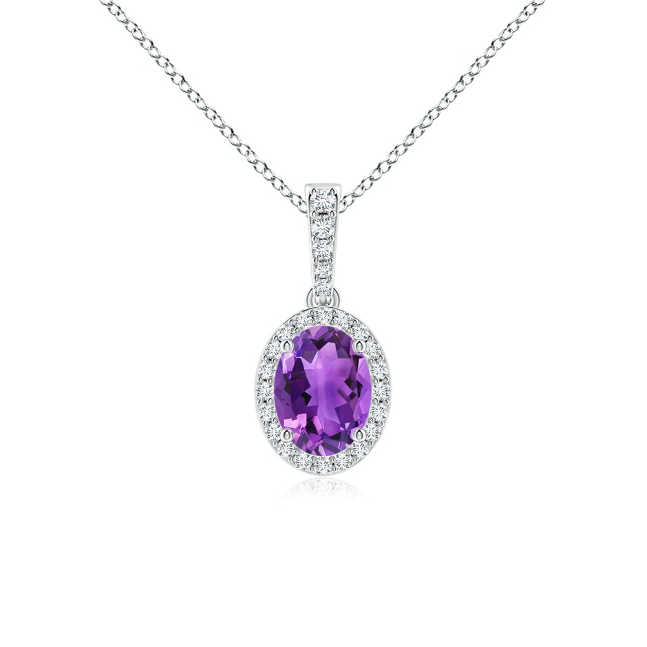 8x6mm AAA Vintage Style Oval Amethyst Halo Pendant in White Gold 
