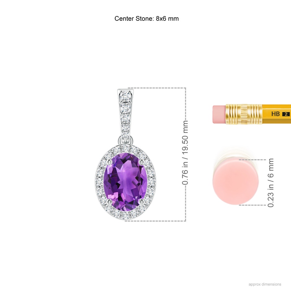 8x6mm AAA Vintage Style Oval Amethyst Halo Pendant in White Gold ruler