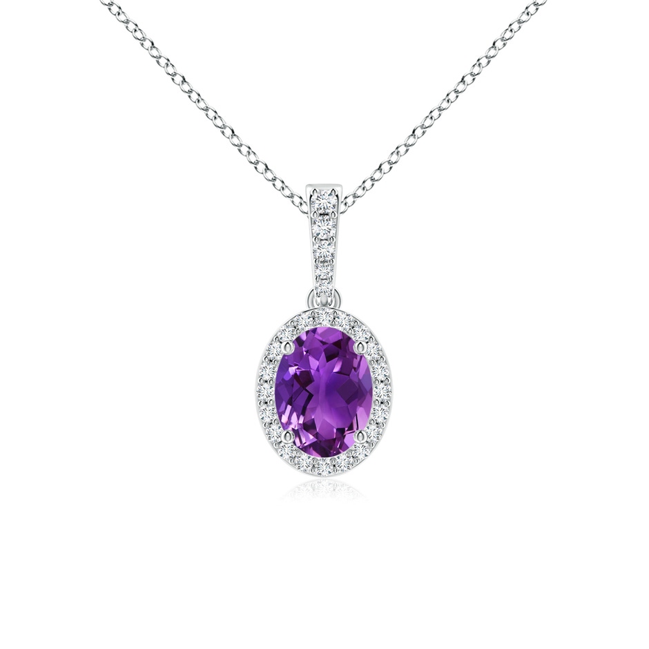 8x6mm AAAA Vintage Style Oval Amethyst Halo Pendant in P950 Platinum 