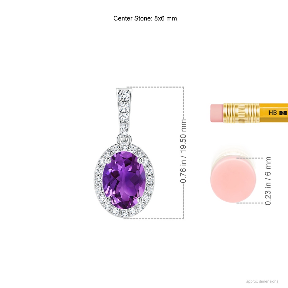8x6mm AAAA Vintage Style Oval Amethyst Halo Pendant in P950 Platinum ruler