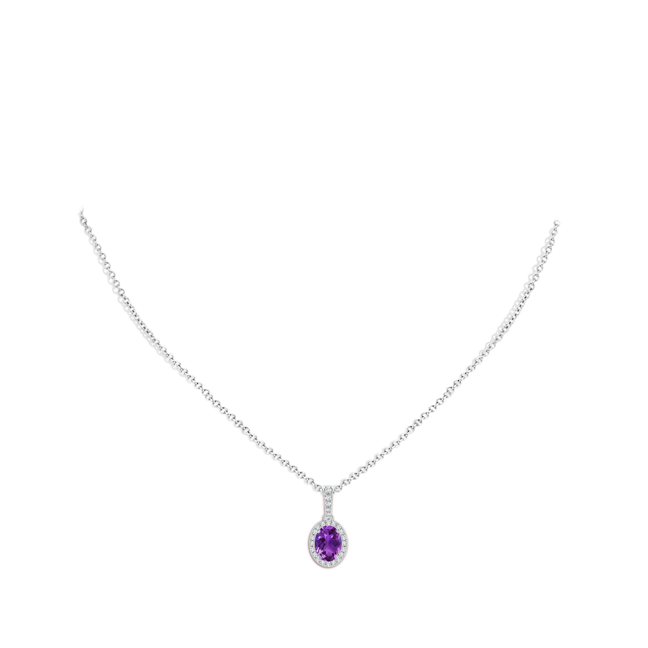 8x6mm AAAA Vintage Style Oval Amethyst Halo Pendant in P950 Platinum body-neck