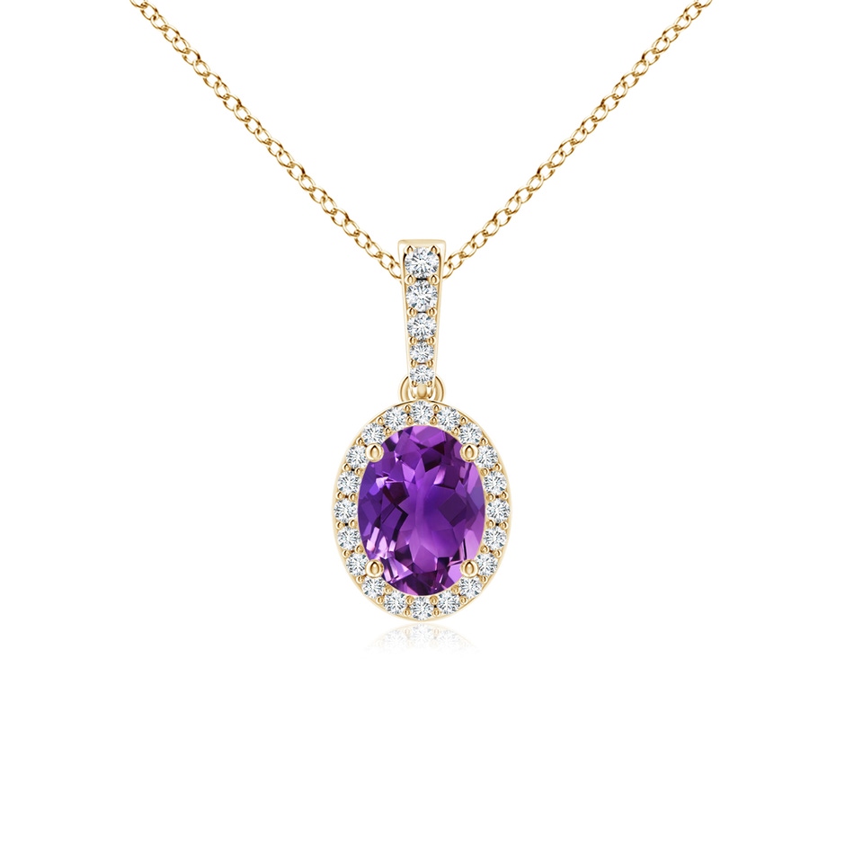 8x6mm AAAA Vintage Style Oval Amethyst Halo Pendant in Yellow Gold 