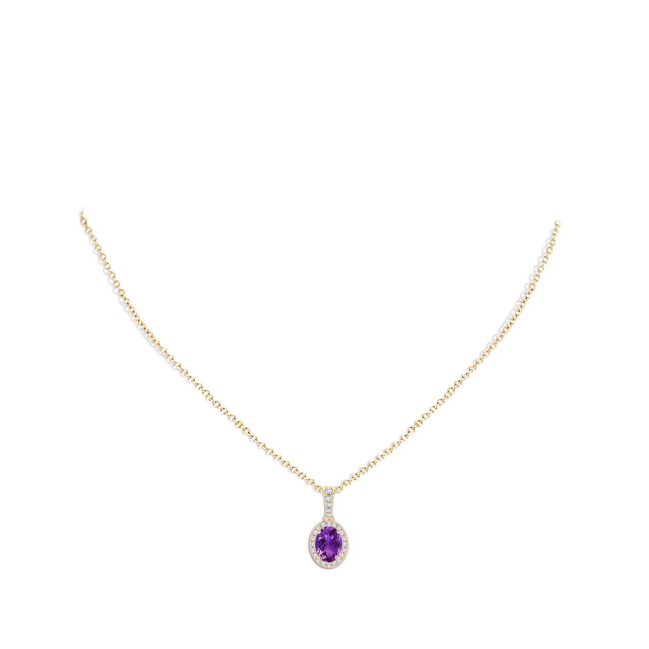 8x6mm AAAA Vintage Style Oval Amethyst Halo Pendant in Yellow Gold body-neck