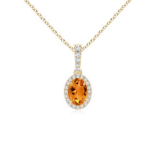 7x5mm AAA Vintage Style Oval Citrine Halo Pendant in Yellow Gold
