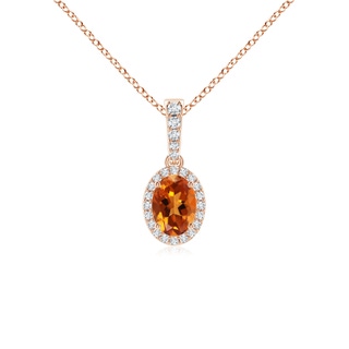 7x5mm AAAA Vintage Style Oval Citrine Halo Pendant in Rose Gold