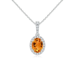 8x6mm AAA Vintage Style Oval Citrine Halo Pendant in White Gold