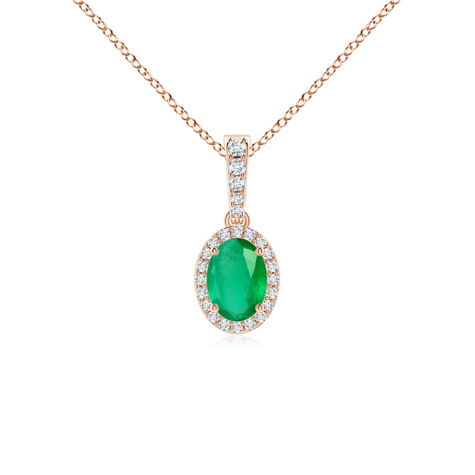 7x5mm A Vintage Style Oval Emerald Halo Pendant in Rose Gold 