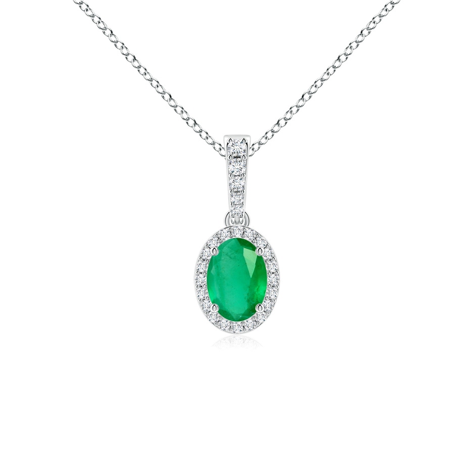 7x5mm A Vintage Style Oval Emerald Halo Pendant in White Gold 