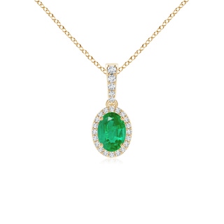 7x5mm AA Vintage Style Oval Emerald Halo Pendant in 9K Yellow Gold