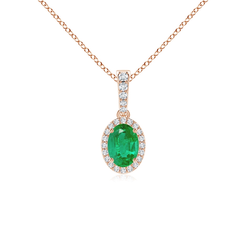 7x5mm AA Vintage Style Oval Emerald Halo Pendant in Rose Gold 