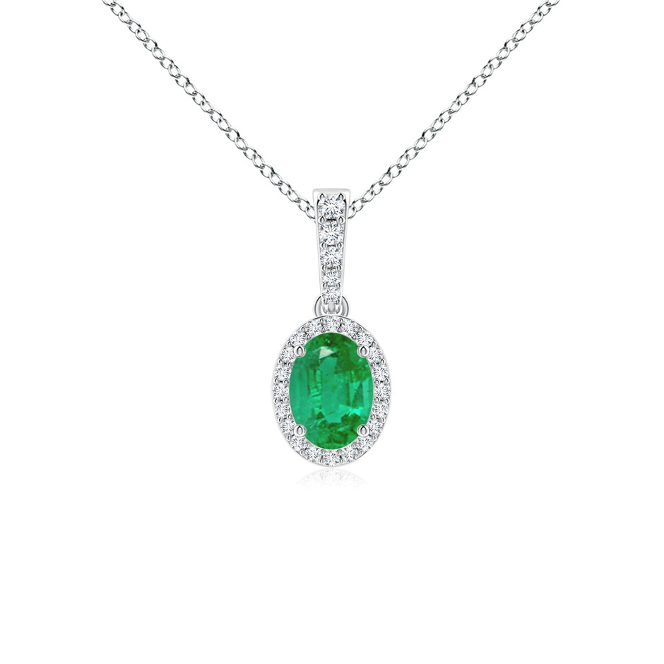 7x5mm AA Vintage Style Oval Emerald Halo Pendant in White Gold 