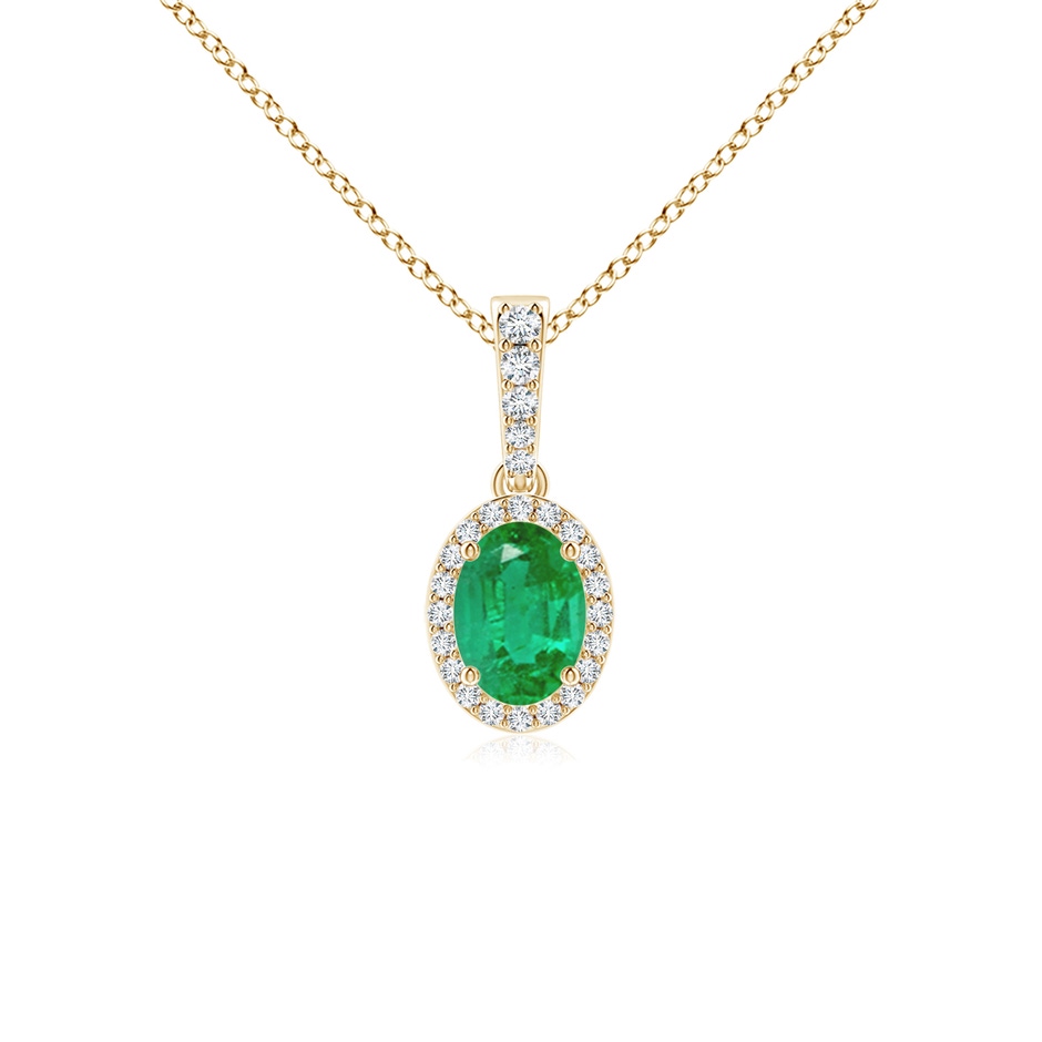 7x5mm AA Vintage Style Oval Emerald Halo Pendant in Yellow Gold 