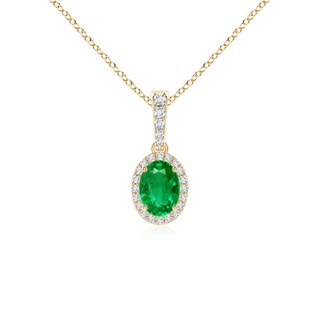 7x5mm AAA Vintage Style Oval Emerald Halo Pendant in 9K Yellow Gold