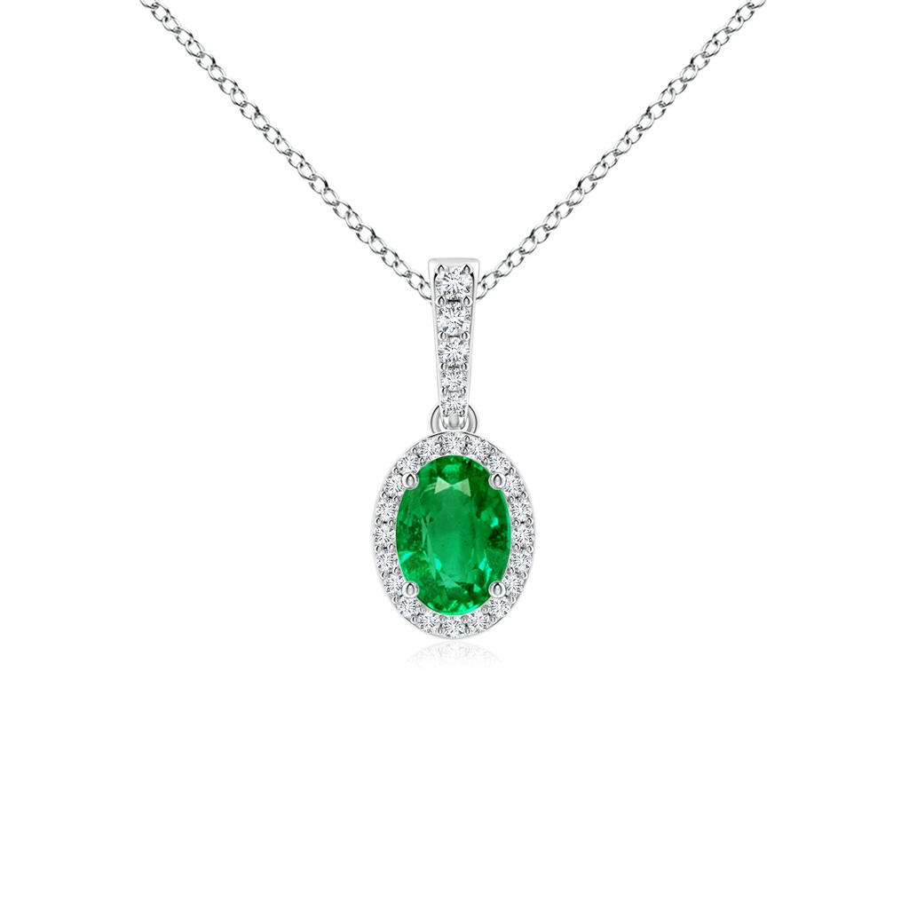 7x5mm AAA Vintage Style Oval Emerald Halo Pendant in P950 Platinum