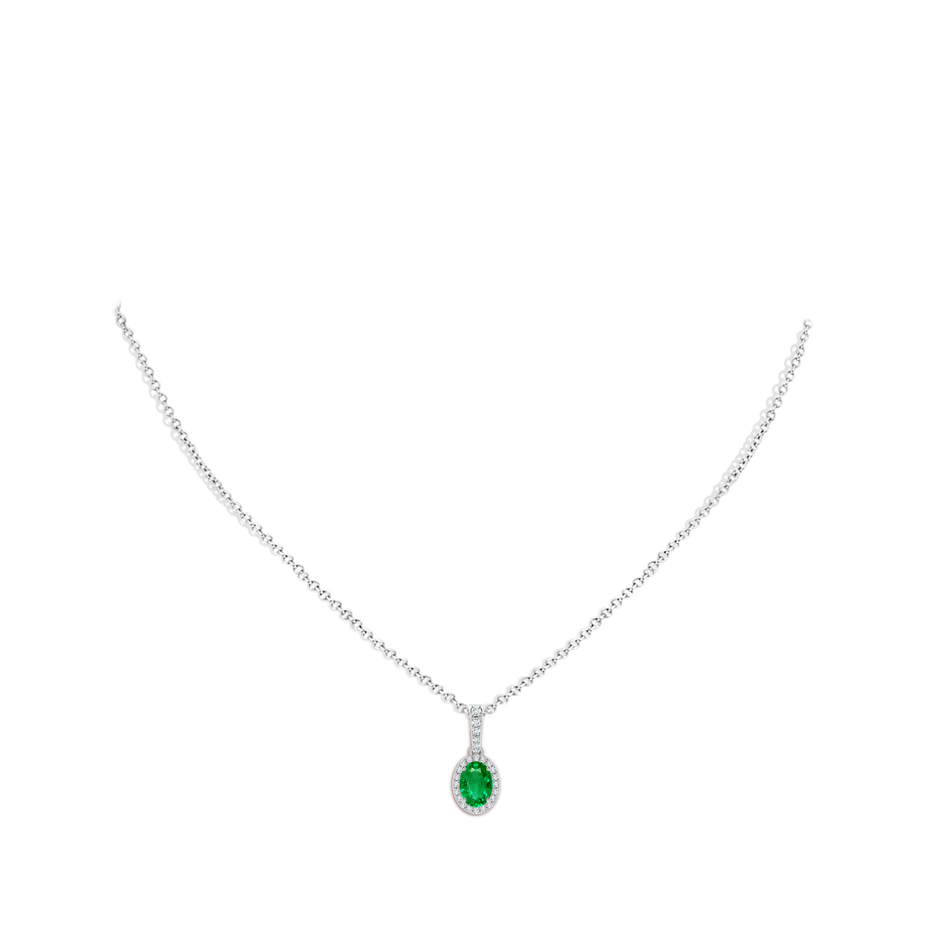 7x5mm AAA Vintage Style Oval Emerald Halo Pendant in P950 Platinum body-neck