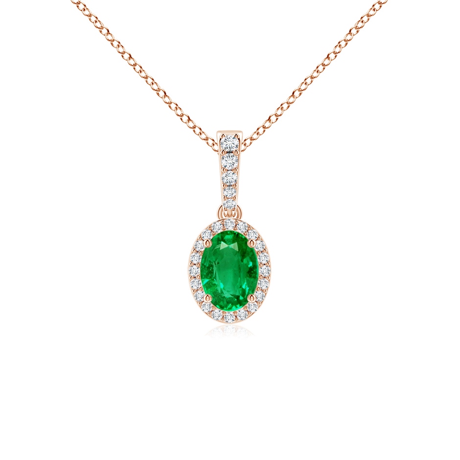 7x5mm AAA Vintage Style Oval Emerald Halo Pendant in Rose Gold 
