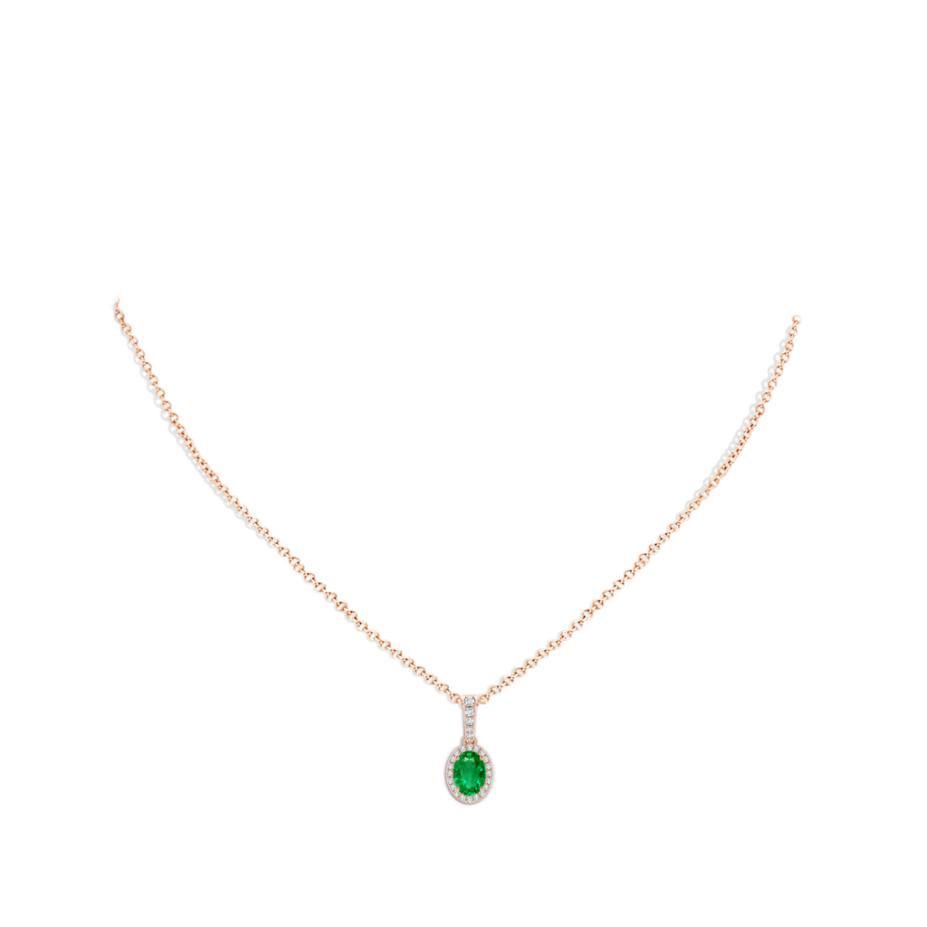 7x5mm AAA Vintage Style Oval Emerald Halo Pendant in Rose Gold Body-Neck