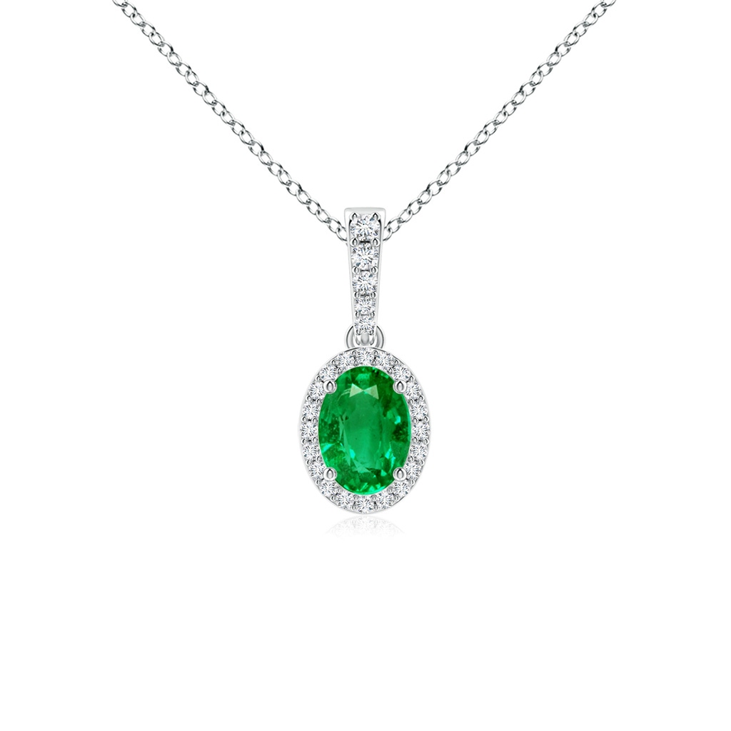 7x5mm AAA Vintage Style Oval Emerald Halo Pendant in White Gold 