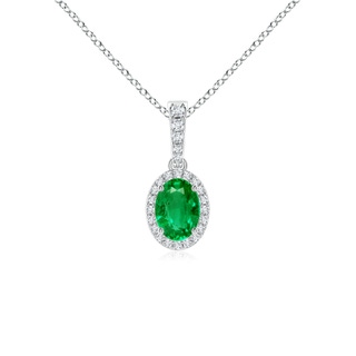 7x5mm AAA Vintage Style Oval Emerald Halo Pendant in White Gold