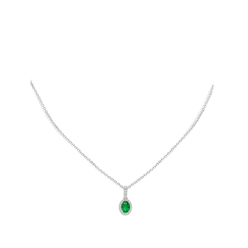 7x5mm AAA Vintage Style Oval Emerald Halo Pendant in White Gold Body-Neck