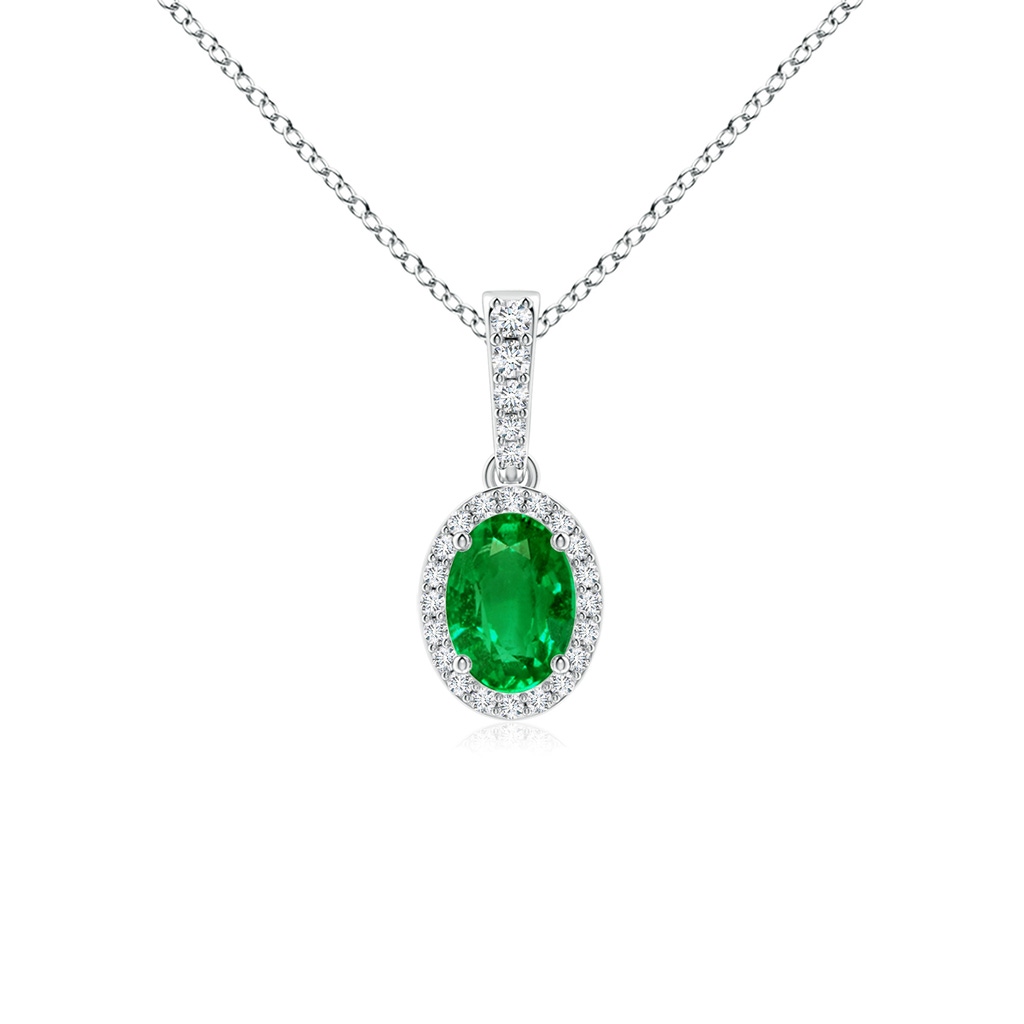 7x5mm Lab-Grown Vintage Style Oval Emerald Halo Pendant in P950 Platinum