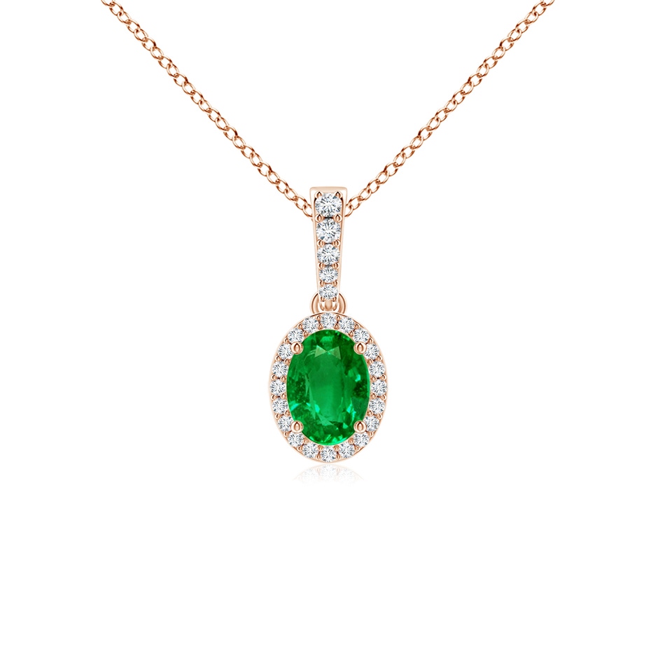 7x5mm AAAA Vintage Style Oval Emerald Halo Pendant in Rose Gold 
