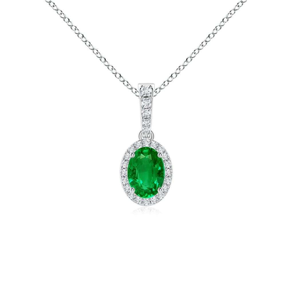 7x5mm AAAA Vintage Style Oval Emerald Halo Pendant in White Gold