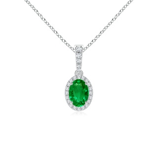 7x5mm AAAA Vintage Style Oval Emerald Halo Pendant in White Gold