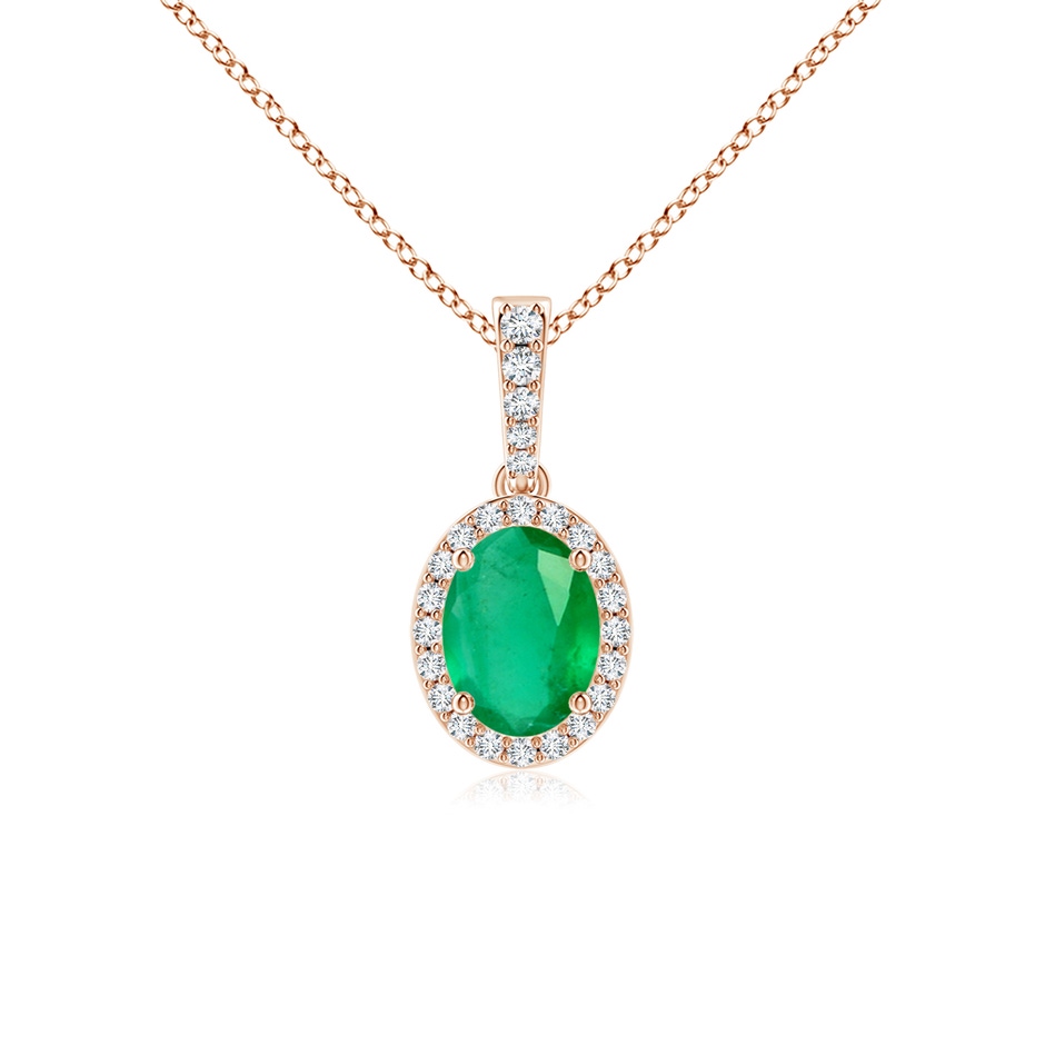 8x6mm A Vintage Style Oval Emerald Halo Pendant in Rose Gold 