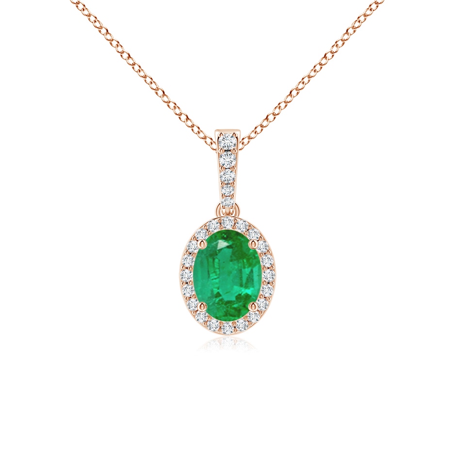 8x6mm AA Vintage Style Oval Emerald Halo Pendant in Rose Gold 