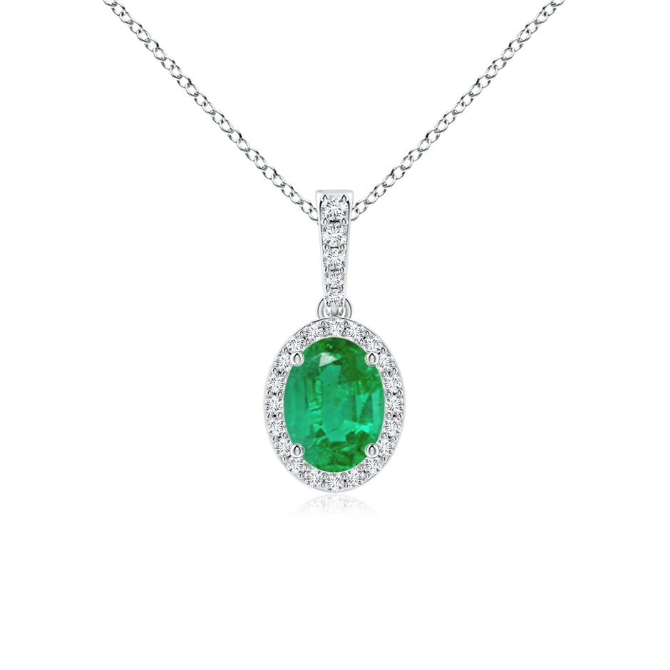 8x6mm AA Vintage Style Oval Emerald Halo Pendant in White Gold 