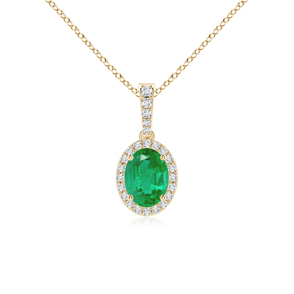8x6mm AA Vintage Style Oval Emerald Halo Pendant in Yellow Gold 