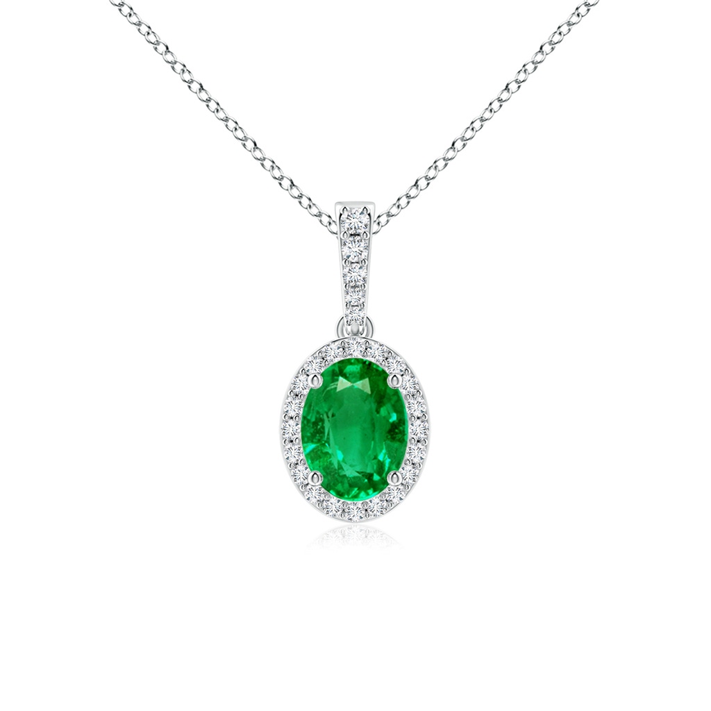8x6mm AAA Vintage Style Oval Emerald Halo Pendant in P950 Platinum
