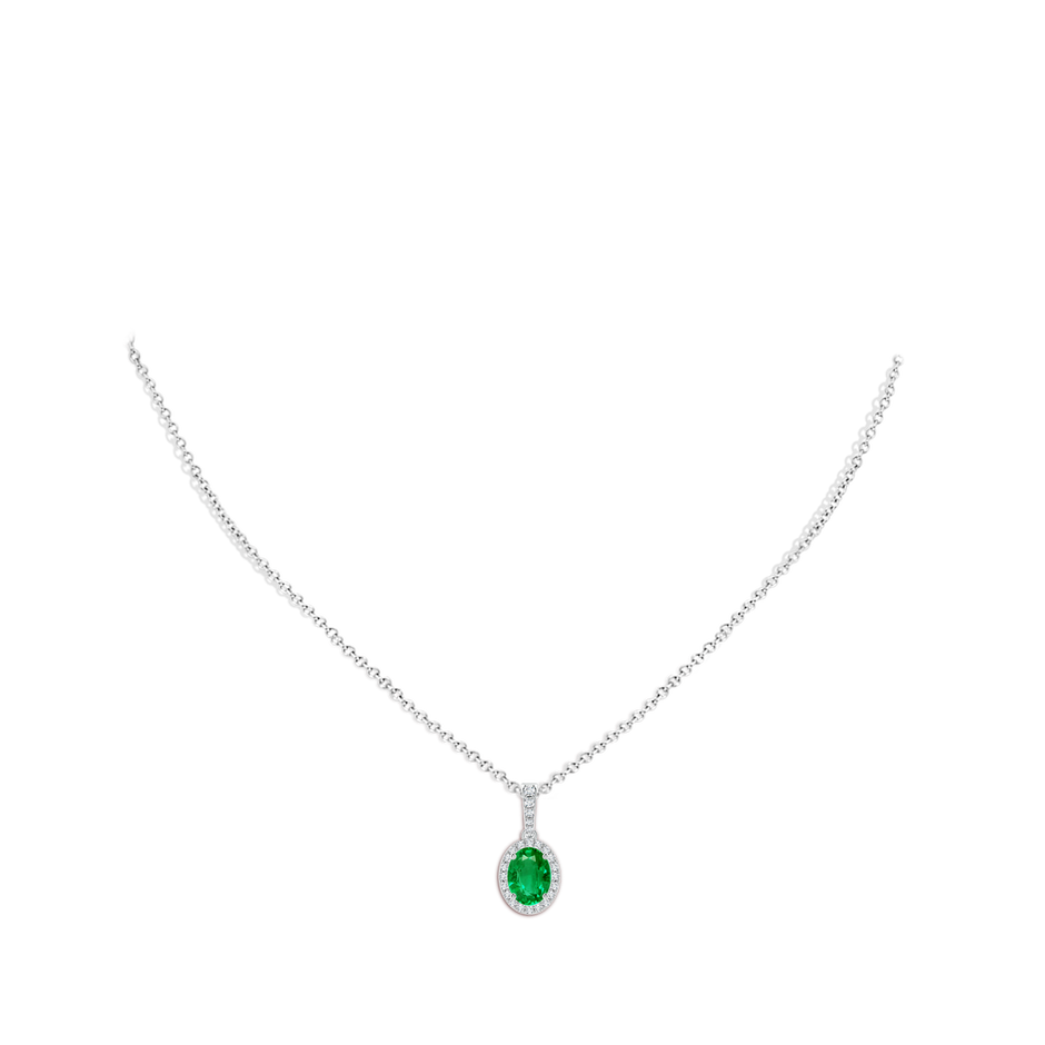 8x6mm AAA Vintage Style Oval Emerald Halo Pendant in P950 Platinum body-neck