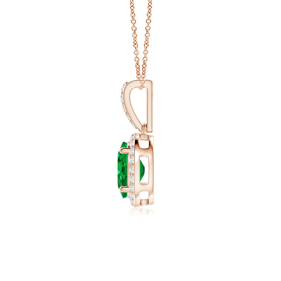 8x6mm AAA Vintage Style Oval Emerald Halo Pendant in Rose Gold side-1