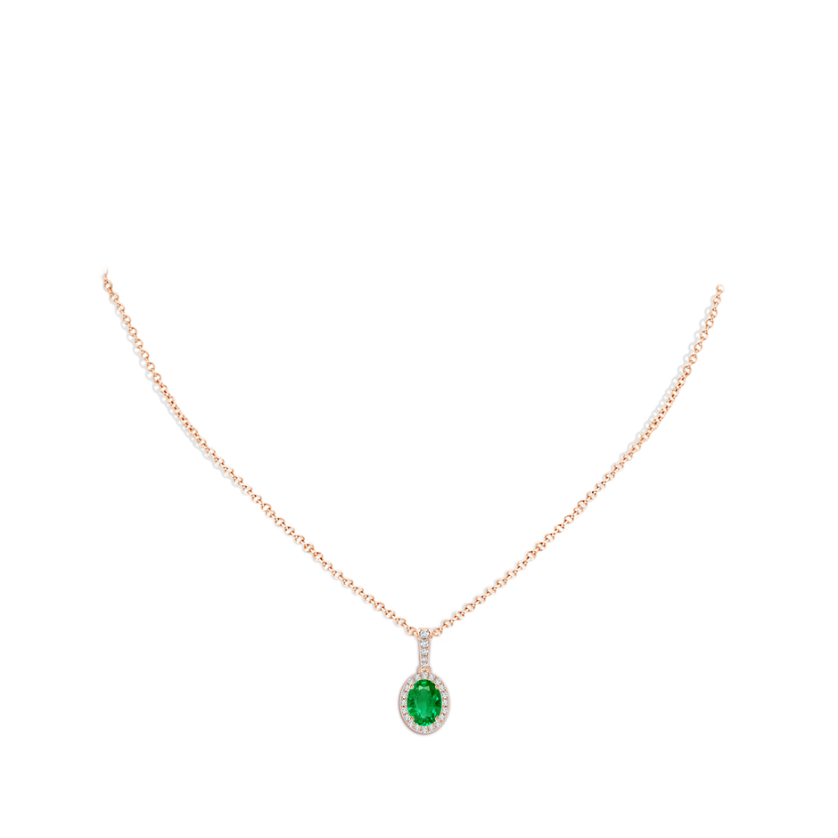 8x6mm AAA Vintage Style Oval Emerald Halo Pendant in Rose Gold body-neck