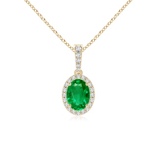 8x6mm AAA Vintage Style Oval Emerald Halo Pendant in Yellow Gold