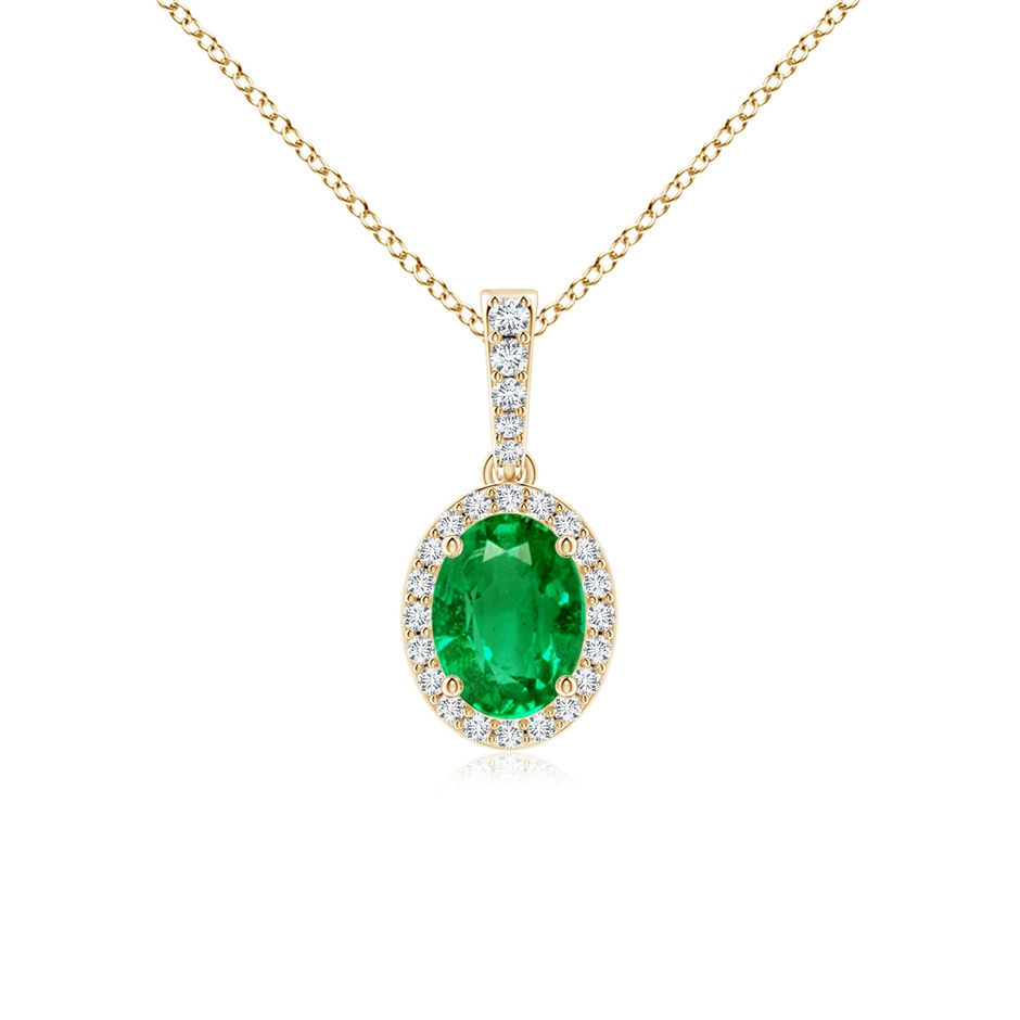 8x6mm AAA Vintage Style Oval Emerald Halo Pendant in Yellow Gold 