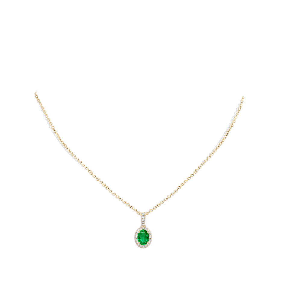 8x6mm AAA Vintage Style Oval Emerald Halo Pendant in Yellow Gold body-neck
