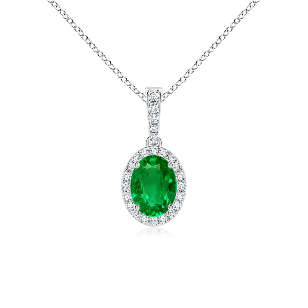 8x6mm Lab-Grown Vintage Style Oval Emerald Halo Pendant in P950 Platinum