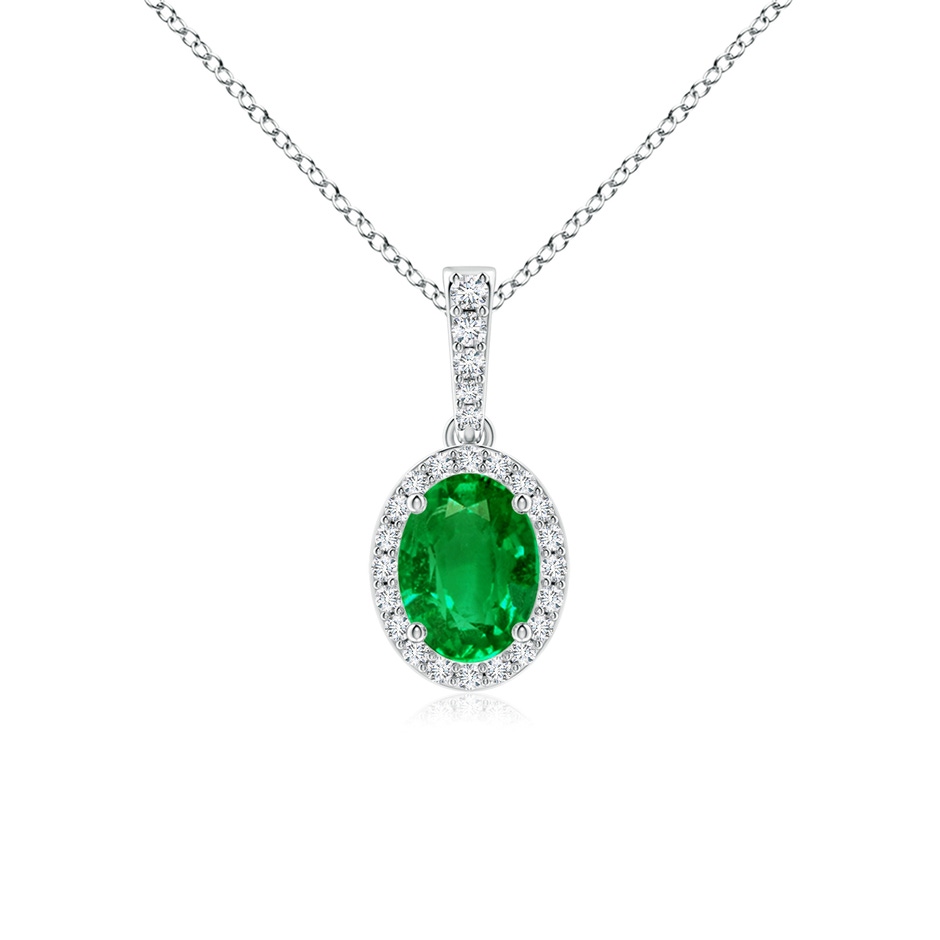 8x6mm Lab-Grown Vintage Style Oval Emerald Halo Pendant in P950 Platinum 