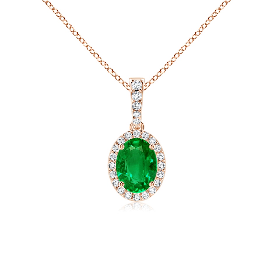 8x6mm AAAA Vintage Style Oval Emerald Halo Pendant in Rose Gold 