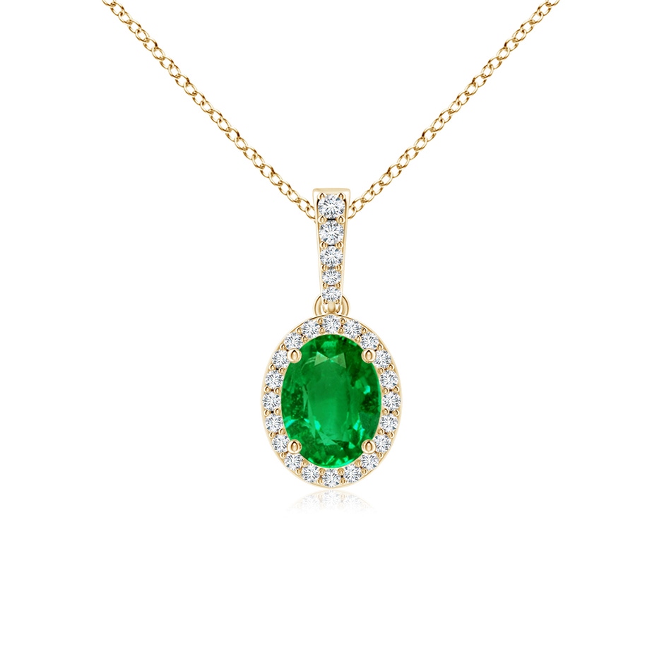 8x6mm AAAA Vintage Style Oval Emerald Halo Pendant in Yellow Gold 