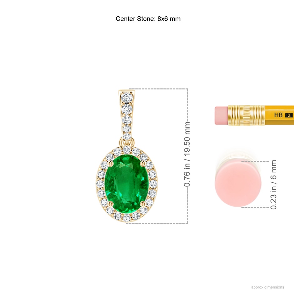 8x6mm AAAA Vintage Style Oval Emerald Halo Pendant in Yellow Gold ruler