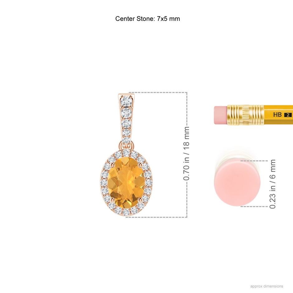 7x5mm A Vintage Style Oval Fire Opal Halo Pendant in 9K Rose Gold ruler