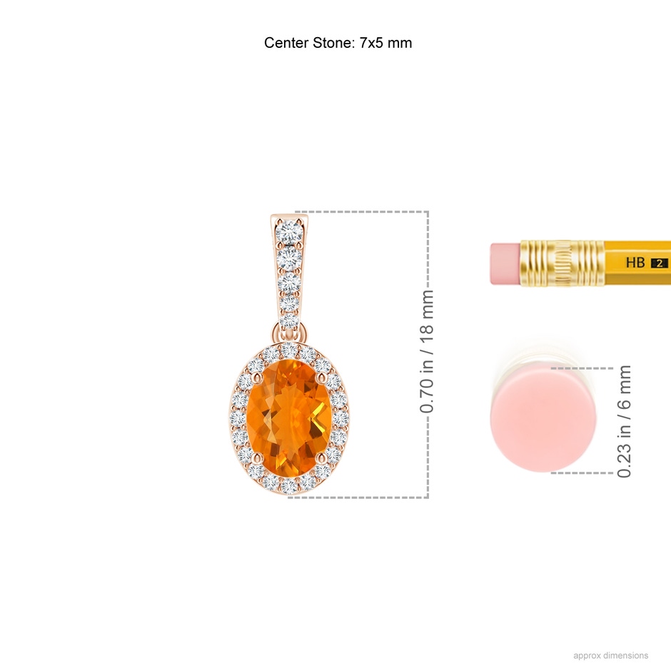 7x5mm AA Vintage Style Oval Fire Opal Halo Pendant in 9K Rose Gold ruler