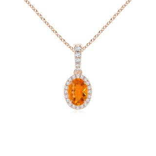 7x5mm AA Vintage Style Oval Fire Opal Halo Pendant in Rose Gold