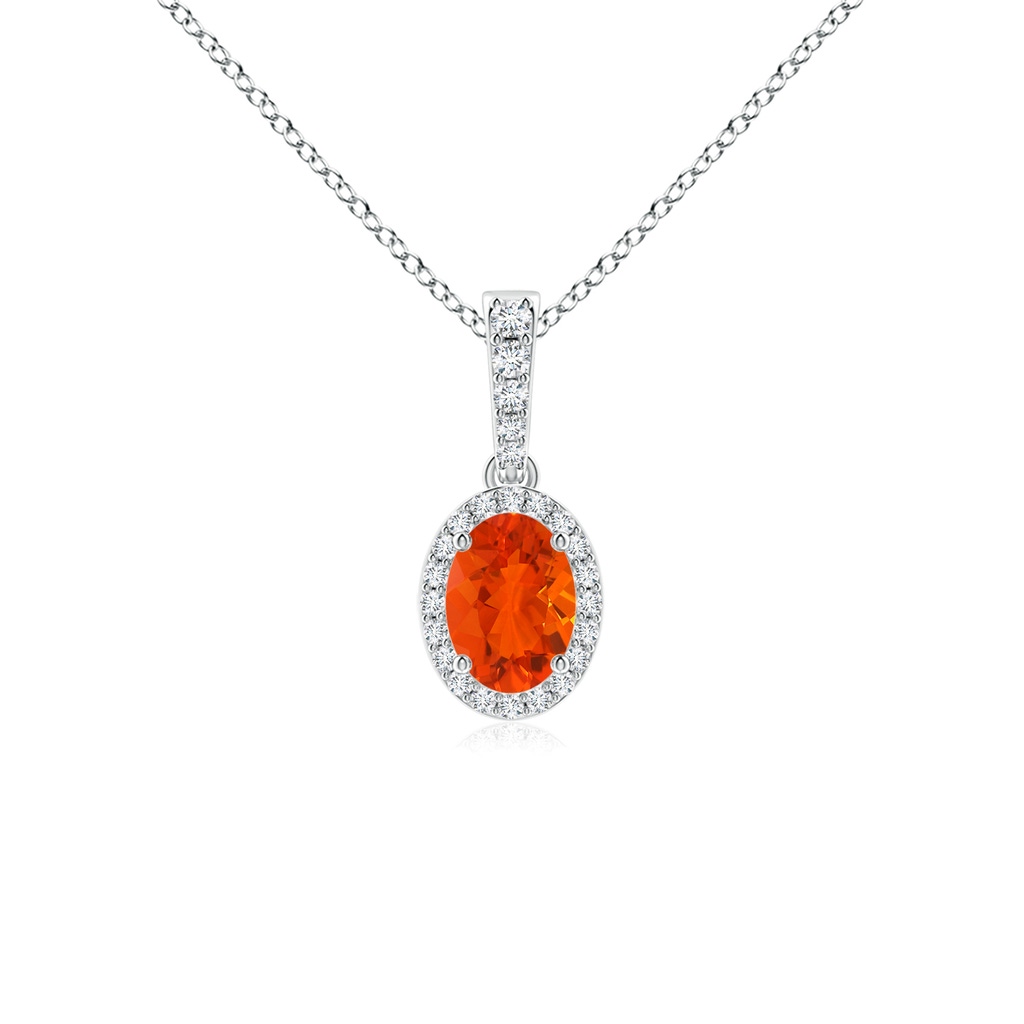 7x5mm AAA Vintage Style Oval Fire Opal Halo Pendant in White Gold