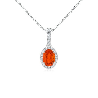 7x5mm AAA Vintage Style Oval Fire Opal Halo Pendant in White Gold